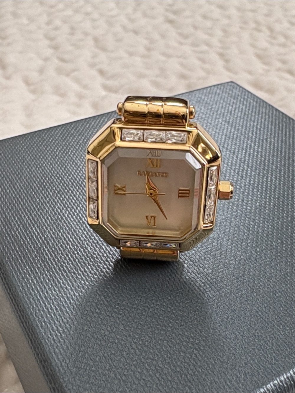 Radiance by Absolute™ Dial Ring Watch | Gold tone with white CZ stones